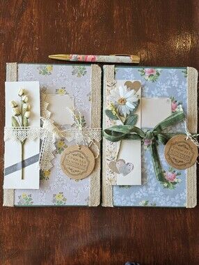 Boutique Handmade Floral Journal Set • Shabby Chic Notebooks